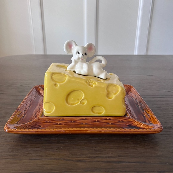 Vintage Mouse On A Cheese Slice Covered Dish Tray Plate with Lid 3D Japan - Picture 13 of 15